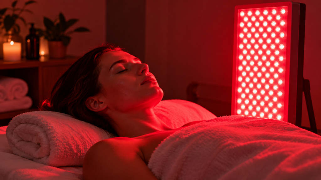 Person receiving red light therapy to support recovery and wellness